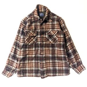 Vintage Pendleton Plaid Wool Flannel Button Down Shirt Brown